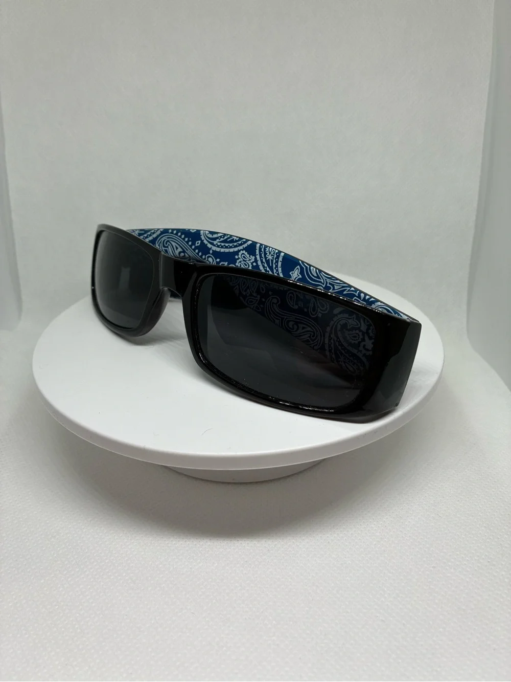 Locs Black Rectangle Sunglasses with Blue Bandana Temple Accent